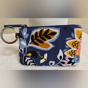 Vera Bradley Navy Floral Mini Coin ID Holder with Key Ring